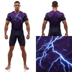 T-shirt de compression pour homme violet royal avec strass, séchage rapide, manches longues, vêtement de sport, vente en gros - Product Image 2