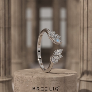 14K Solid Gold Marquise Lab Grown Diamond <b>Open</b> <b>Ring</b> Floral Cluster Leaf Design Adjustable Wedding Band for Women - Product Image 1