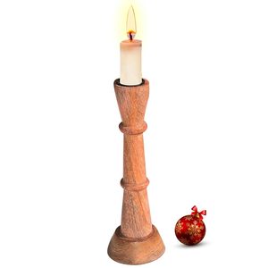 Porte-bougie en bois pour bougies coniques, bois de manguier naturel, style vintage, 20 cm de haut, support de bougie pour cheminée, salle à manger - Product Image 1