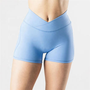 Women's Blue Yoga Set Square Neck Spaghetti Strap Crop Top High Waist <b>Shorts</b> 2 Piece <b>Seamless</b> Solid Color Sportwear - Product Image 4