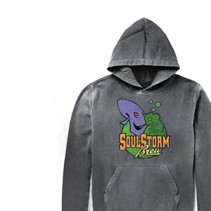 เสื้อฮู้ดแบบสวมหัวผ้าซักลายกรดสไตล์วินเทจสำหรับผู้ชายพิมพ์โลโก้แบบกำหนดเอง - Product Image 2