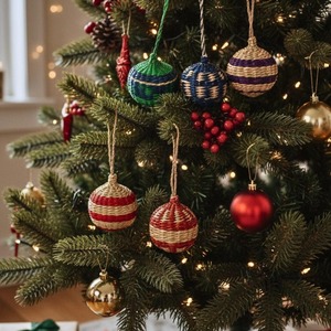 Ensemble d'ornements de Noël tissés à la main, boules colorées rayées, décoration de Noël, décoration de l'arbre de Noël - Product Image 6