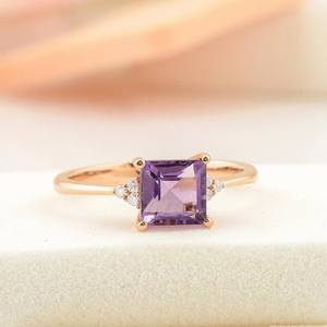 Bague de fiançailles en améthyste, argent sterling 925, plaqué or 14 carats, pierre précieuse violette certifiée, cadeau - Product Image 1