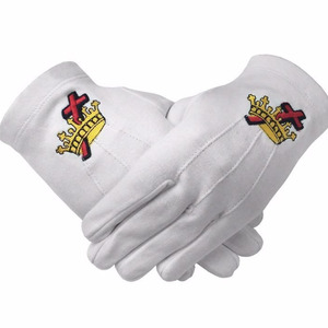 Gants maçonniques en coton blanc avec broderie couronne et croix, longueur poignet, respirants, décontractés, pour le printemps et l'automne - Product Image 1