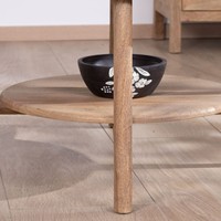 Table basse ronde à double niveau Vandana Golden Layer en bois de manguier Plume Diamètre 90 cm