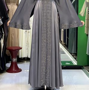 Modest Wholesale Umbrella Abaya Stone Work Handmade Sequined Arabic Dubai Style Full Flare Nida Fabric Evening Party Dress - Product Image 2