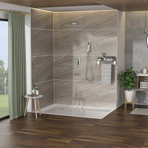 Il sistema doccia quadrata da 12 pollici a parete con beccuccio a vasca a cascata, nichel spazzolato, include Set Hardware per bagno di valvola ruvido - Product Image 2