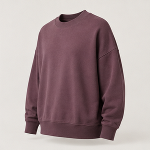 Sudadera Personalizable para Hombre, Color Ciruela Mate, Oversize, Cuello Redondo, Tejido de Canalé Ancho, Modal y Algodón Terry, MCRW-0024 - Product Image 3