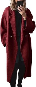 <b>Women's</b> <b>Navy</b> Double Breasted Wool <b>Coat</b> Notched Lapel Long Overcoat <b>Winter</b> Warm Outerwear - Product Image 2