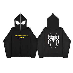 Sweat à capuche streetwear en coton épais pour l'hiver, motif araignée, personnalisé, avec strass, design vintage, coupe oversize, en polaire écologique - Product Image 5