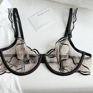 Conjunto de Lencería Ultrafino de Malla Transparente con Tanga y Sujetador de Encaje - Product Image 1