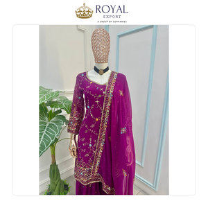 Hermoso Traje Sharara de Diseño Indio al por Mayor con Georgette Sintético Pesado, Dupatta de Georgette y Bordados - Product Image 2