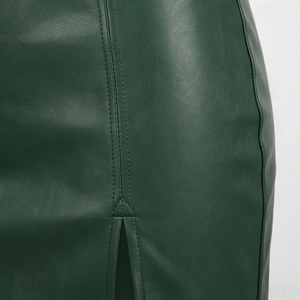 Jupe crayon en similicuir vert pour femme, mini, fendue, au-dessus du genou, unie, pour le bureau - Product Image 5