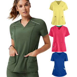 Uniformes médicos de alta calidad FMF para mujer, uniformes de enfermería Saomai personalizables, cuello en V, manga corta, Hospital - Product Image 2