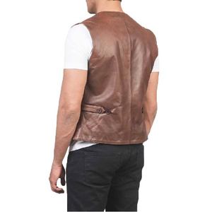 Chaleco de Cuero Marrón para Hombre, Chaqueta Clásica sin Mangas, Prenda Exterior Elegante, Perfecta para Uso Casual y Aventuras al Aire Libre - Product Image 4