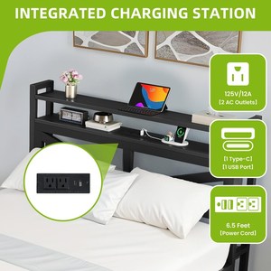 HUY GIA Modern Metal Modular and <b>Queen</b> Twin XL King Twin <b>Bed</b> Frame <b>with</b> <b>Storage</b> Shelf for Bedroom - Product Image 2