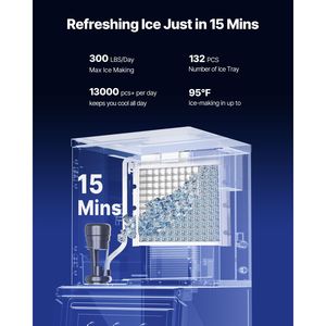 Attrezzatura di Refrigerazione per Cucine Commerciali, Macchina per Ghiaccio Autopulente con Contenitore in Acciaio Inox da 300LBS/24H - Product Image 2