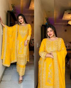Elegant <b>Green</b> <b>Silk</b> Salwar Kameez With Gold Embroidery Ankle-Length Traditional Wear For Women India Pakistan Wedding - Product Image 5