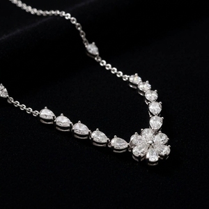 9kt White Gold Diamond Pendant Floral Flower Cluster Pear Cut <b>Graduated</b> Station Necklace Featuring Lab Grown Diamonds - Product Image 4