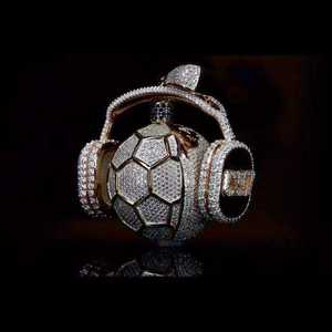 Colgante de Lujo con Diseño de Balón de Fútbol de Moissanita Bañado en Rodio/Plata, con Temática de Auriculares, Amuleto Unisex, Regalo Estilo Hip Hop, Hinduismo - Product Image 3