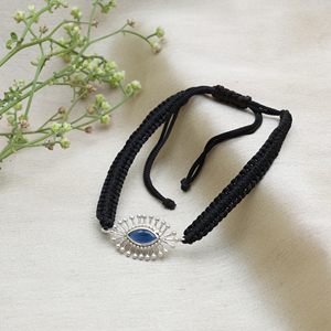 Wholesale Black Cord Macrame Bohemian Style Amethyst <b>Bracelet</b> Blue Evil Eye Charm Adjustable Fine Silver Jewelry Women Gift - Product Image 2