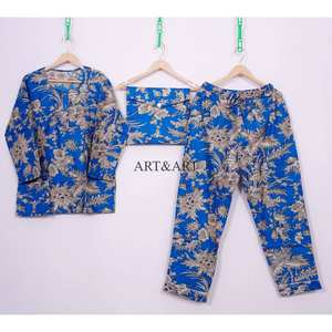 Pijamas Elegantes de Algodón 100% con Estampado Floral para Mujer, Otoño, Manga Larga, Cintura Elástica, Largo Completo, Casual, Transpirable, de Secado Rápido - Product Image 1