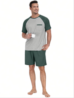 Men's Summer Thermal Luxury Breathable Soft Pajama Set Casual Lightweight Printed Short Sleeve Crew Neck T-Shirt Shorts 100%