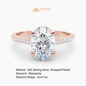 แหวนหมั้นเพชรโมอิสซาไนต์ทรงรี 14K โรสโกลด์ ประดับเพชรแบบ Pave Prong Setting แหวนแต่งงานสุดหรู ของขวัญสำหรับเจ้าสาว งานปาร์ตี้ ของขวัญสำหรับเธอ สหรัฐอเมริกา - Product Image 6