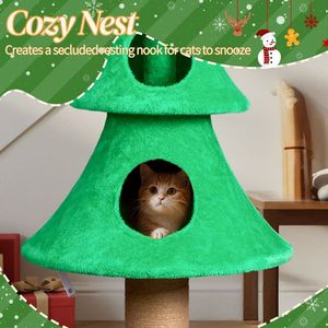59in Large Tall Christmas Tree Cat Tower with 2 Condos & Scratching Post Soft Fleece Toy & Sturdy Structure - Product Image 2