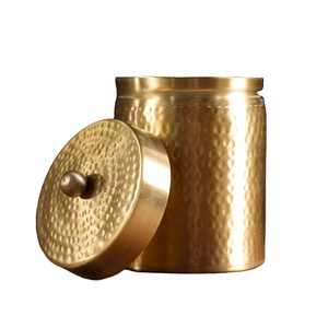 Handmade 100% Pure Hammered Brass Jar with Lid for Tea Sugar Dry Fruits Container Premium Brass Kitchen Storage Container <b>Box</b> - Product Image 1