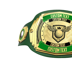 Cinturón de Campeón de Golf Personalizable con Correa Verde, Placa Dorada y Diseño Alado para Premios Personalizados - Product Image 3