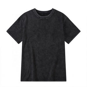 Camiseta Gráfica Personalizada al por Mayor OEM con Lavado Ácido para Hombre, Oversize, Vintage, de Gran Gramaje, Estampado DTG, Negra Lavada con Patrón Impreso - Product Image 4