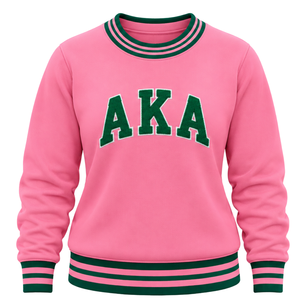 Pink Women Ribbed Knit Crewneck Sweatshirt Embroidered Letter <b>Pullover</b> Long Sleeve Casual College Style <b>Jumper</b> Custom Apparel - Product Image 1