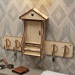 Wooden House Key Holder Wall Mounted Key Hanger with Hooks for Home Entryway Hallway Living Room Office - Product Image 5