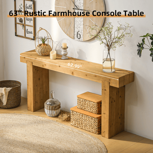 63\" Solid Wood Console Table-Rustic Farmhouse Design for Entryway Hallway Narrow Rectangular Sofa Table - Product Image 5