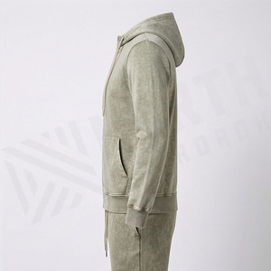 Ensemble de jogging vintage personnalisé à prix avantageux, survêtement zippé délavé à l'acide, sweat à capuche et pantalon de survêtement pour homme, style streetwear - Product Image 3