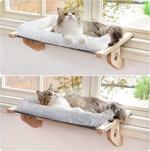 Hamac de fenêtre robuste pour chat, avec structure en bois et métal, pour grands chats, lit pour rebord de fenêtre, chevet, tiroir et armoire - Product Image 4