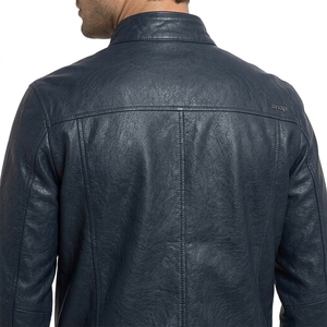Blouson d'hiver pour homme en cuir véritable, col montant, coupe ajustée, zippé, style streetwear décontracté, pour moto - Product Image 5