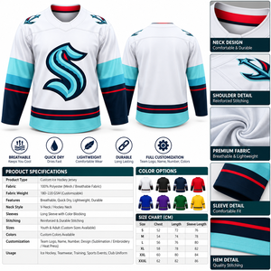 Maillot de hockey sur glace personnalisé sublimé, respirant, à séchage rapide, en polyester, col en V, uniforme d'équipe - Product Image 1