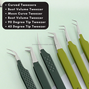 Pince à épiler professionnelle pour extensions de cils à pointe en fibre, courbée en forme de lune, légère, avec grip à pois, pour volume de cils - Meilleures ventes - Product Image 3