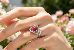 Anillo de Compromiso Geométrico de Acero Inoxidable Plateado para Mujer, con Circonita Cúbica Rosa de Corte Trillón, de Art Palace - Product Image 3