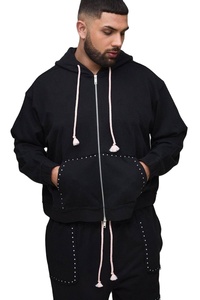 High Quality French Terry Oversized <b>Crop</b> Boxy Fit Baggy Trouser Zipper Hoodie Tracksuits For Men <b>Rhinestone</b> Hoodie Tracksuits - Product Image 3