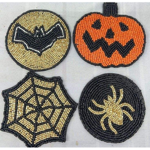 Traditional <b>Beaded</b> Glass Cocktail <b>Coasters</b> for Halloween Decoration Custom Design Table Protection for Home Decor - Product Image 1