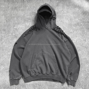 Sudadera informal de gran tamaño personalizada desgastada de Algodón 100% con lavado ácido de peso pesado, ropa de calle Vintage, Sudadera con capucha para fabricación de hombres - Product Image 4