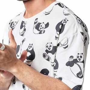 Custom Wholesale Men's Oversized <b>T</b>-<b>shirt</b> White Panda Print All Over Graphic Streetwear Short Sleeve Loose Fit Cotton Tee <b>Shirt</b> - Product Image 6