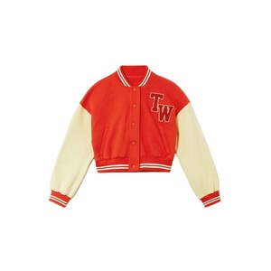 Chaqueta Varsity de Moda para Mujer, Estilo Invernal, Corta, de Lana, Transpirable, con Cuello en V, Decoración con Letras Bordadas, Chaqueta de Béisbol Lisa - Product Image 1