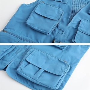 <b>Men's</b> Blue Casual Work <b>Vest</b> V-Neck Zipper Closure Multiple Pockets Breathable Polyester Outerwear Summer Style - Product Image 5