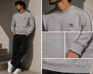 เสื้อสเวตเชิ้ตคอกลมสีเทาสำหรับผู้ชาย Warpro ทรงปกติ ผ้าถักเนื้อฝ้าย สวมใส่สบายๆ สำหรับฤดูใบไม้ร่วง - Product Image 6