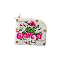 Porte-monnaie miniature à fermeture éclair, fait main, perlé, motif Père Noël Ho Ho Ho, design personnalisé pour les fêtes de Noël, accessoire de vacances mignon, vente en gros