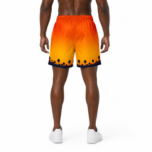 Shorts de bain décontractés pour hommes, orange, personnalisés, séchage rapide, écologiques, anti-UV, respirants, taille élastique avec cordon de serrage - Product Image 4